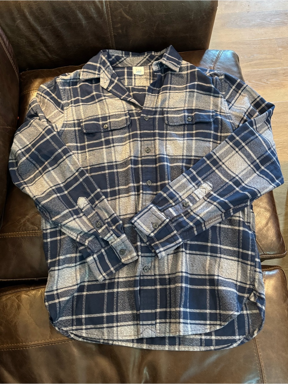 GAP Navy and White Plaid Button-Down Shirt